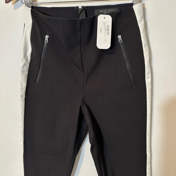 NWT new Rag & Bone black pants 6 white side stripe zipper leg small high waist 4 - Picture 2 of 16